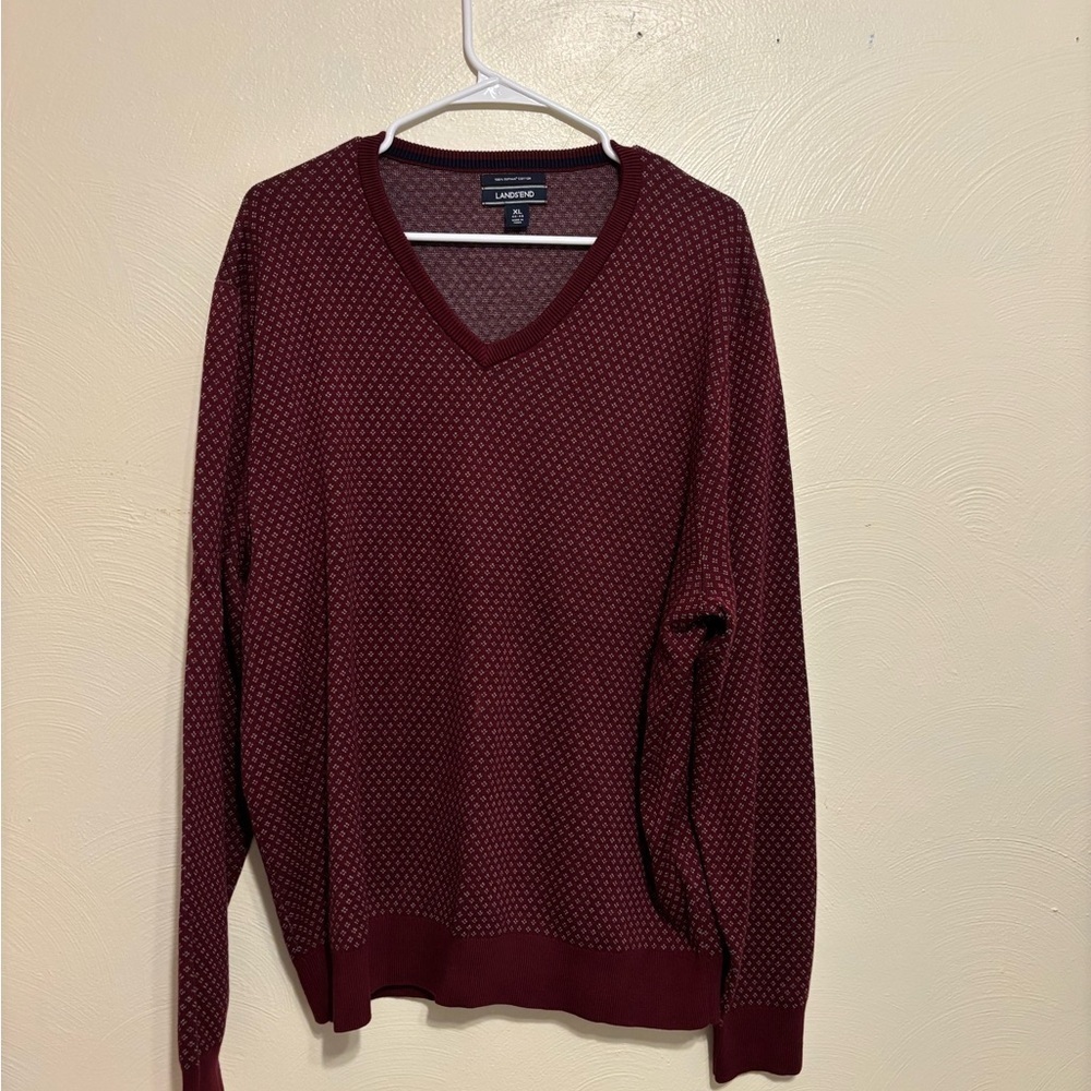Lands' End Men's Deep Red V-Neck Sweater
